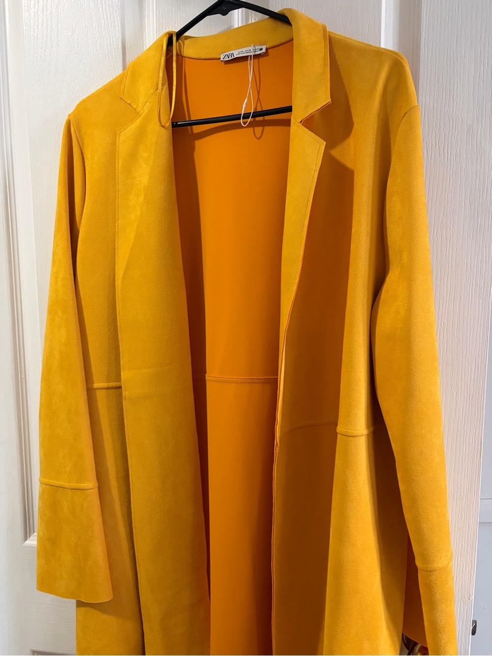 Zara Women's Mustard Open-Front Long Coat faux suede size xl